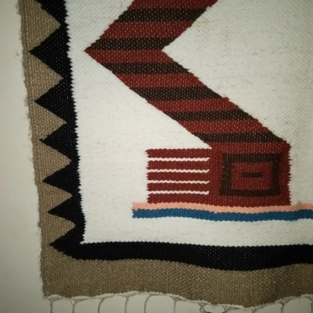 Vintage Hand Woven Wool Tapestry 25” x 37” | Ecuadorian Dance Warrior Rug